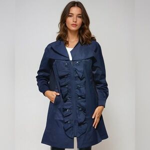 Ciao Milano Livia Navy Raincoat NWT ruffle tie waist $149